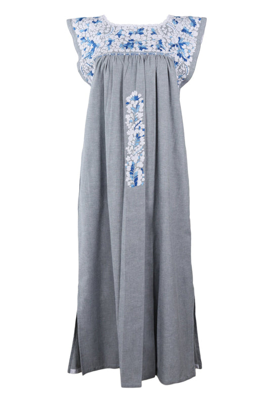 Flores Midi Dress Dress Medium Dos Nieve y Azul Brillante