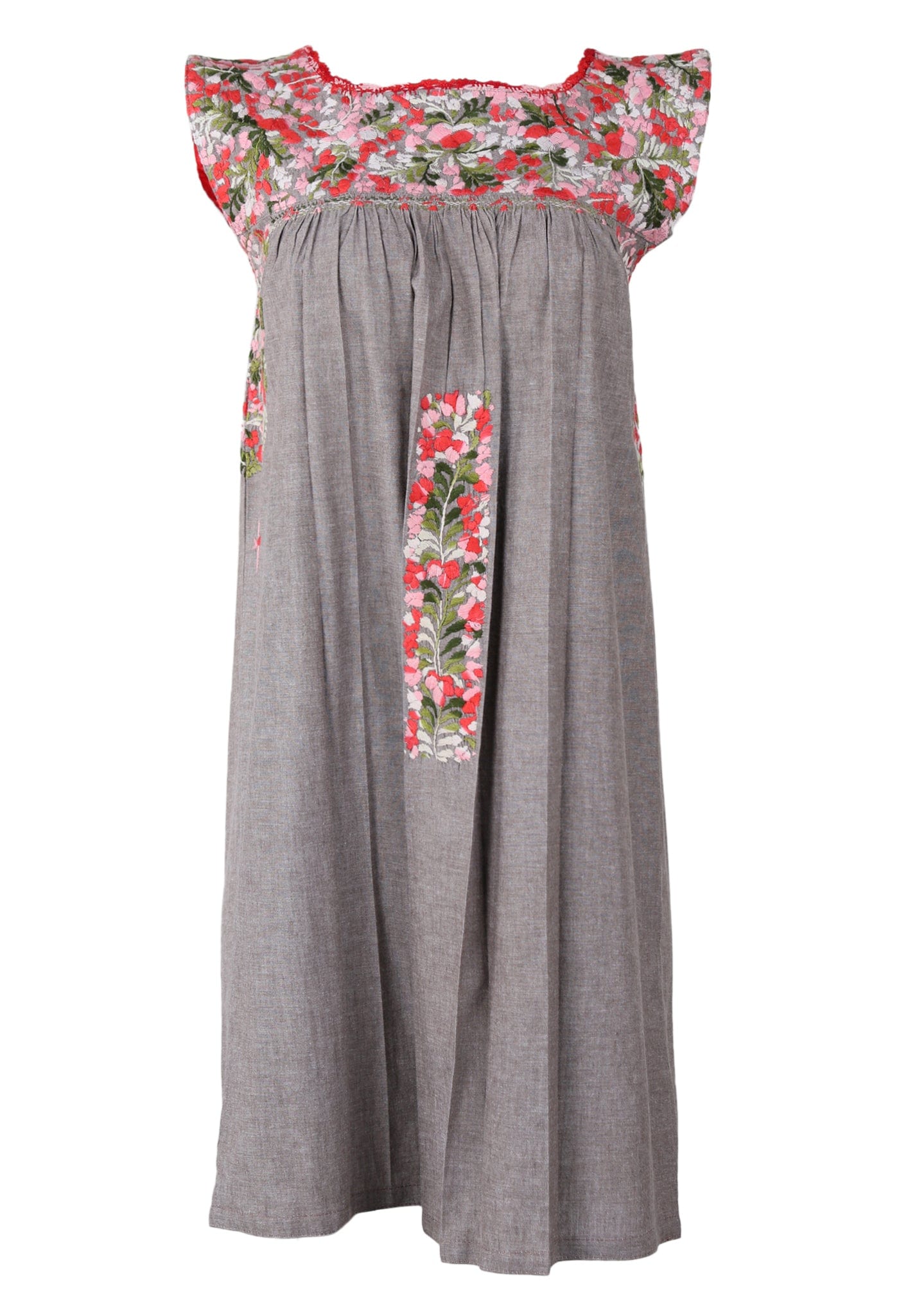 Flores Short Dress Dress Cafe Rojo y Cazador Brillo