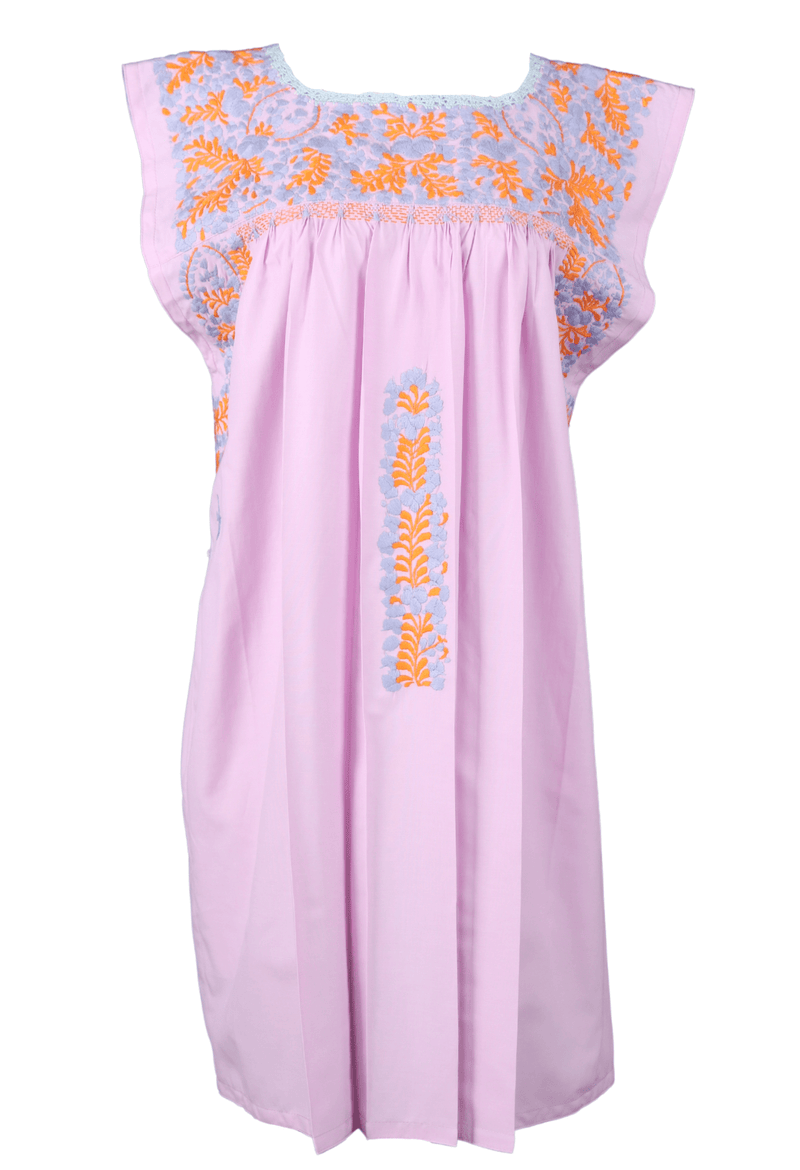 Flores Short Dress Dress Lavanda Celeste y Naranja