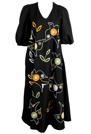 Esperanza Black Floral Print Midi Dress