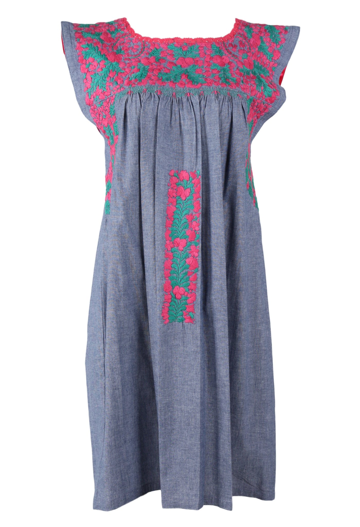Flores Short Dress Dress Nube Fucsia y Verde