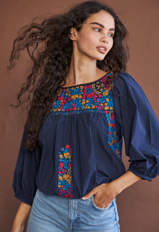 Catalina Blouse Blouse Catalina Lago Fucsia y Turquesa Mostaza