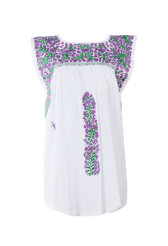 Flores Blouse Blouse Medium Blanca Purpura y Verde