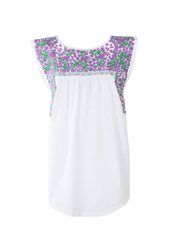 Flores Blouse Blouse Medium Blanca Purpura y Verde