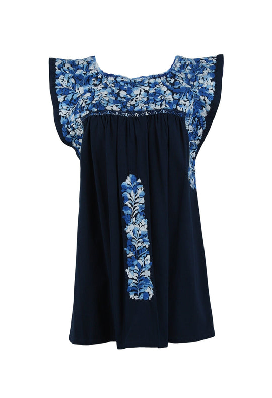 Flores Blouse Blouse Grueso Azul Brillante