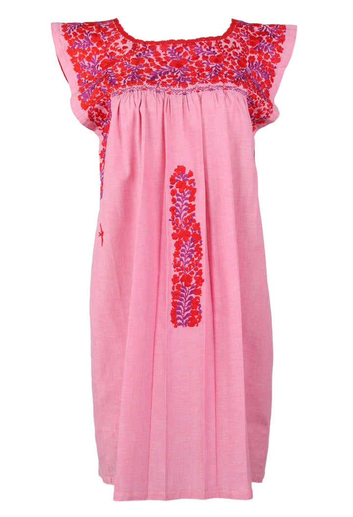 Flores Short Dress Dress Medium Mujer Tomate y Violeta