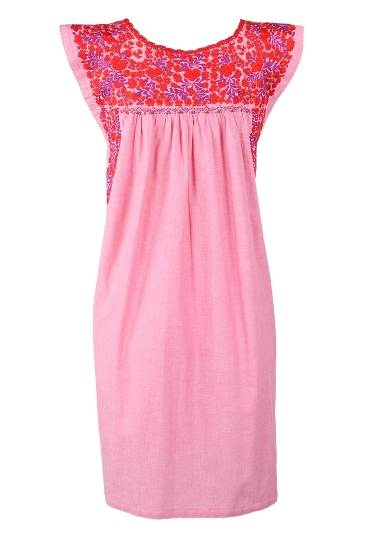 Flores Short Dress Dress Medium Mujer Tomate y Violeta