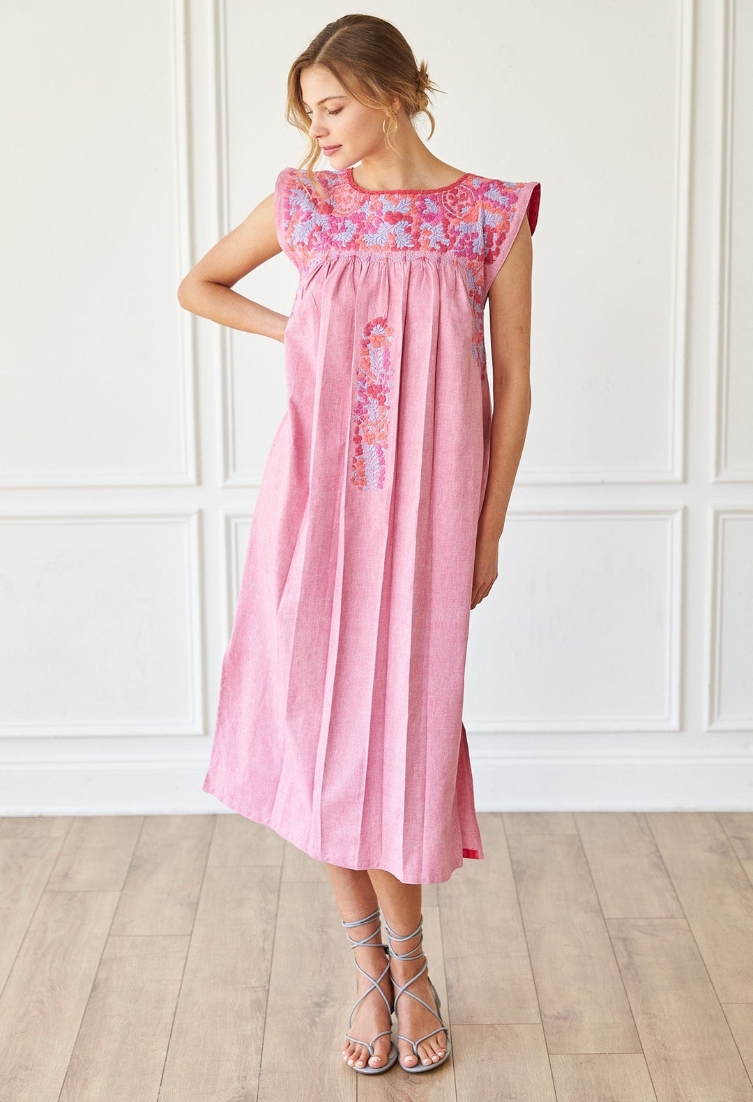 Flores Midi Dress Dress Mujer Pastel y Bígaro