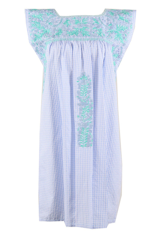 Flores Short Dress Dress Cinta Celeste y Menta