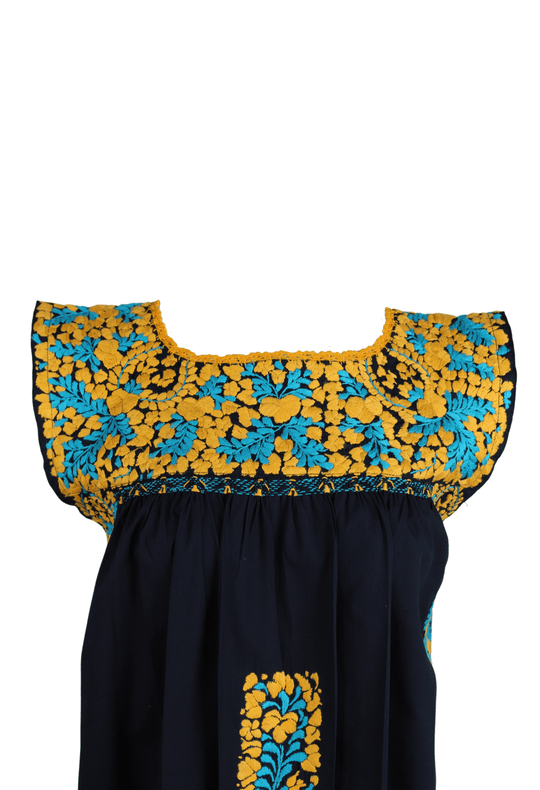 Flores Short Dress Dress Lago Amarillo y Turquesa