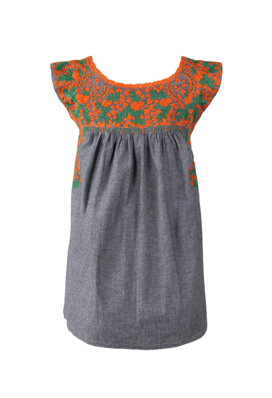 Flores Blouse Blouse Dos Naranja y Verde