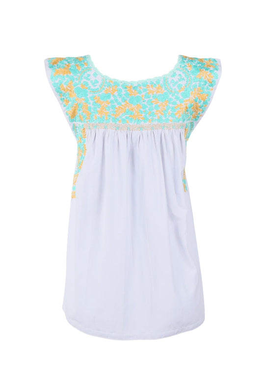 Flores Blouse Blouse Prendo Menta y Beige