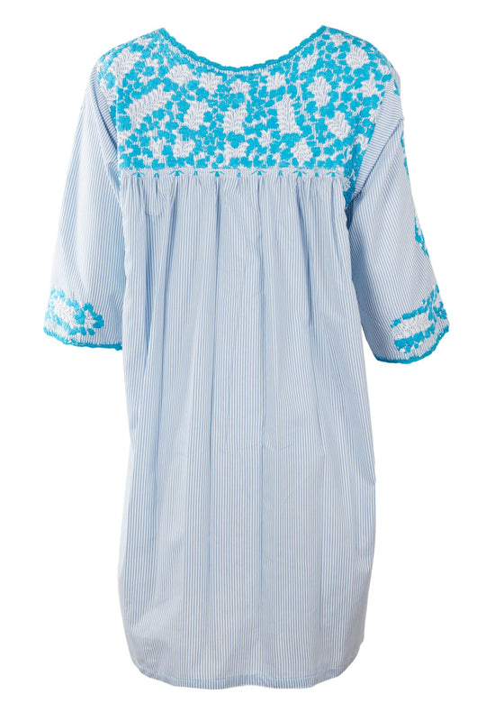 Flores Three-Quarter Sleeve Dress Dress Large Suerte Turquesa y Nieve