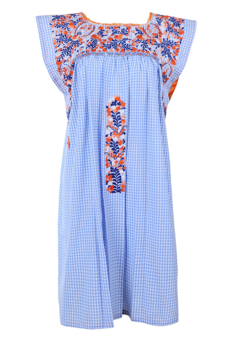 Flores Short Dress Dress Extra Large Vida Mandarina Brillante y Azul