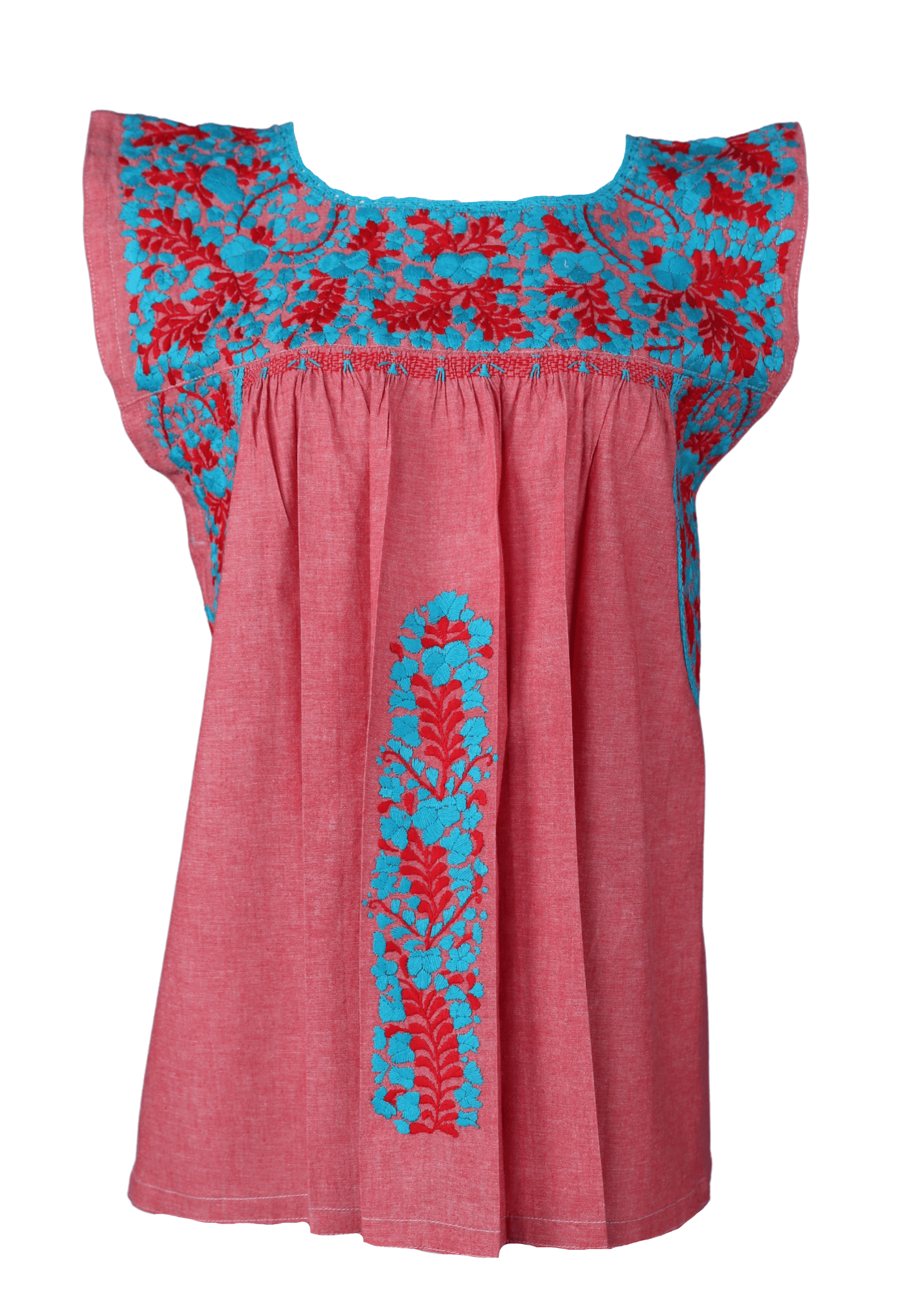 Flores Blouse Blouse Medium Costa Turquesa y Rojo