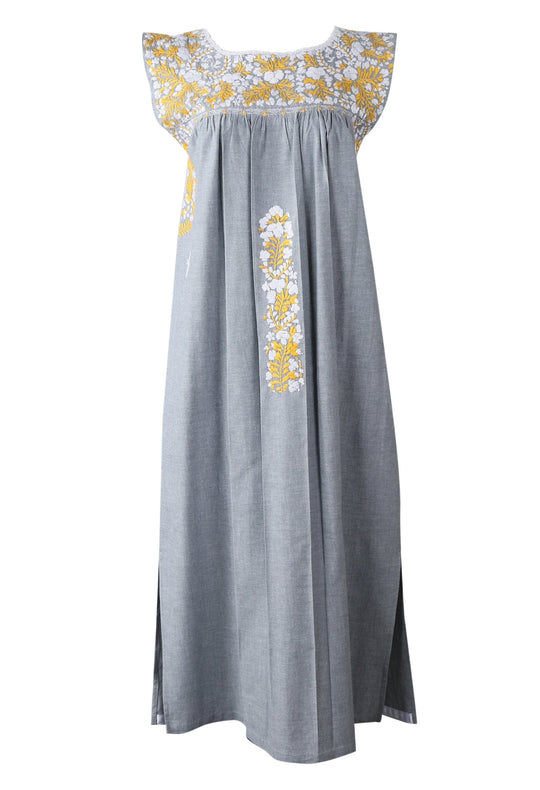 Flores Midi Dress Dress Dos Nieve y Amarillo