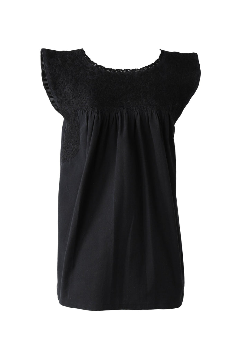 Flores Blouse Blouse Medianoche Negro