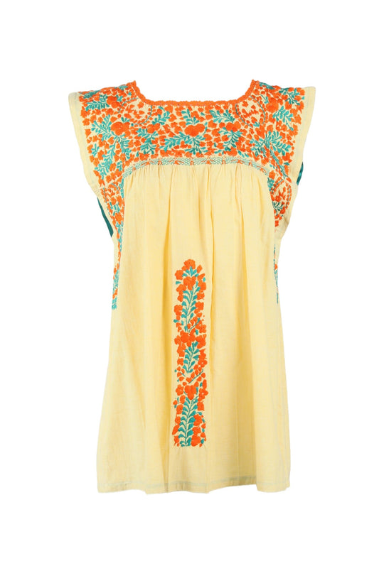 Flores Blouse Blouse Sol Naranja y Verde