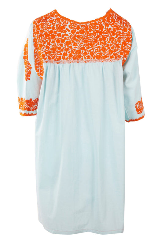 Flores Three-Quarter Sleeve Dress Dress Large Trebol Mandarina