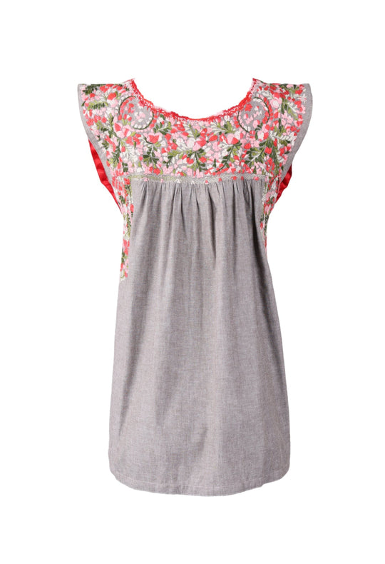 Flores Blouse Blouse Cafe Rojo y Olivo Brillo