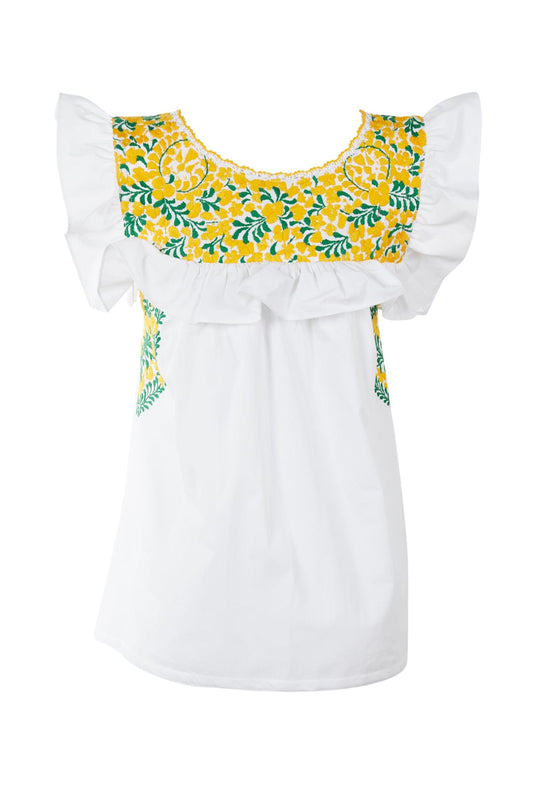 Soledad Blouse Blouse Soledad Blanca Amarillo y Verde Ambar