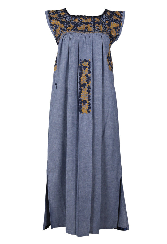 Flores Midi Dress Dress Nube Marino y Mostaza