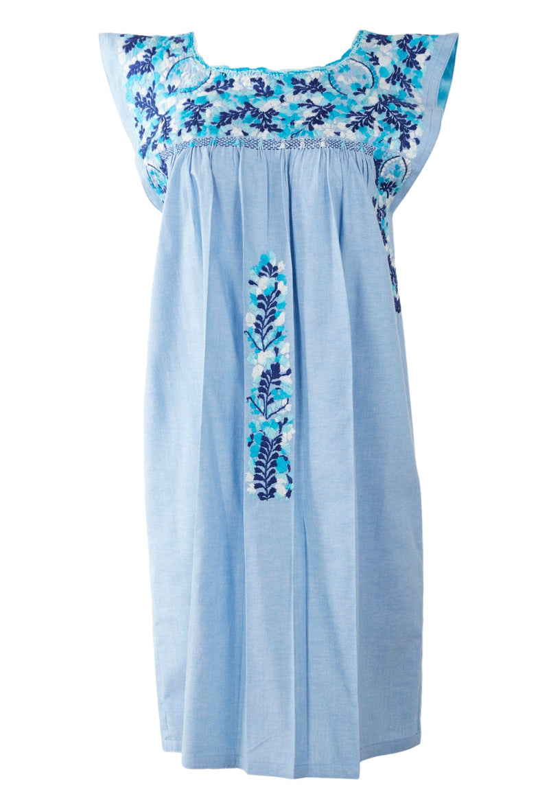 Flores Short Dress Dress Angel Nieve y Azul Brillante