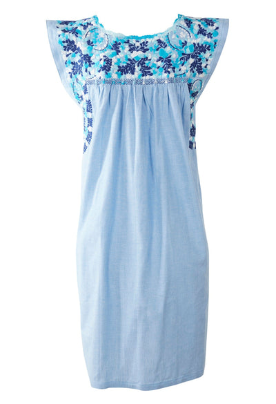 Flores Short Dress Dress Angel Nieve y Azul Brillante