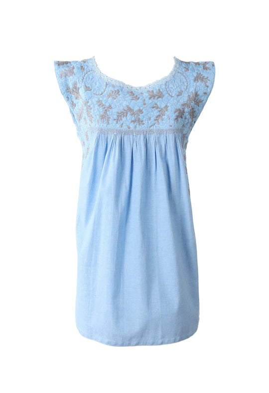 Flores Blouse Blouse Angel Celeste y Gris