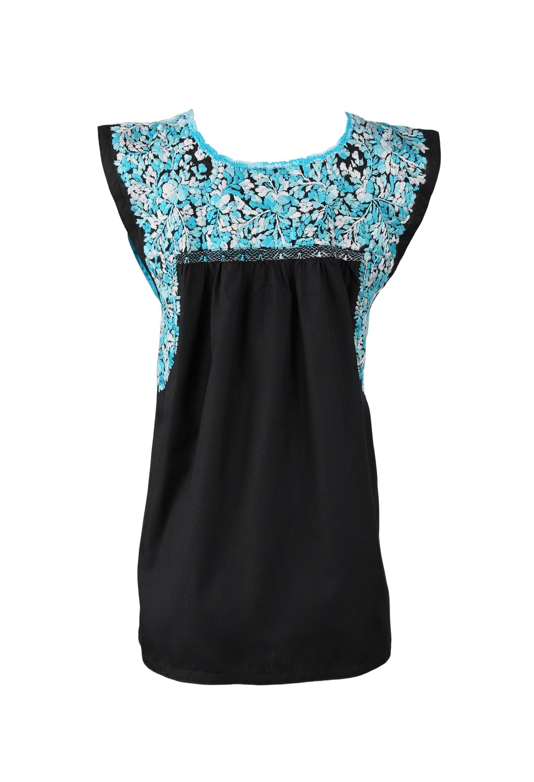 Flores Blouse Blouse Noche Turqesa Brillante