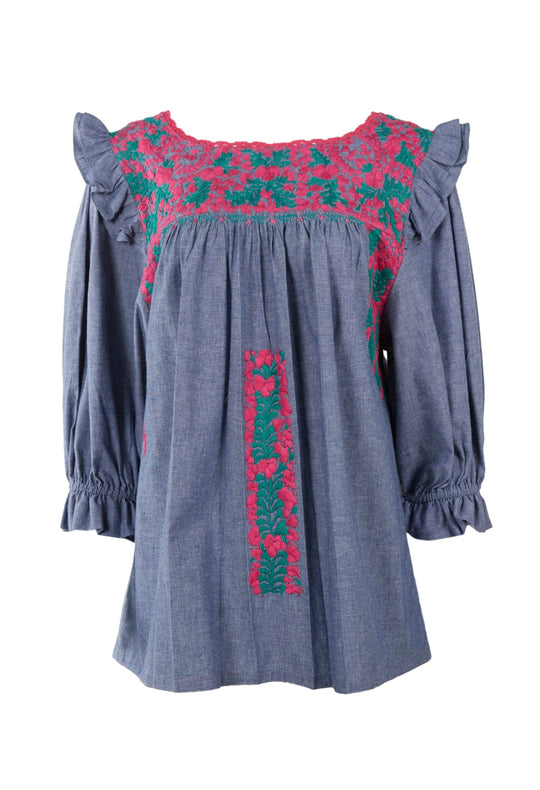 Fernanda Blouse Blouse Fernanda Nube Fucsia y Verde