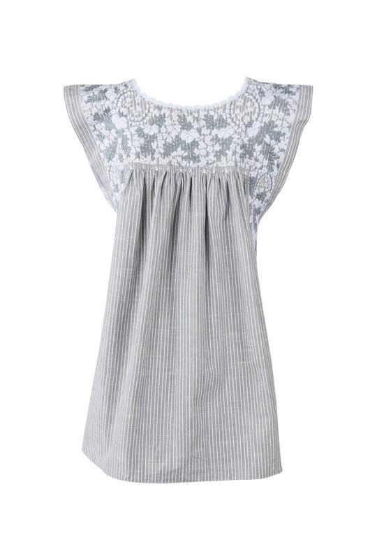 Flores Blouse Blouse Fin Nieve y Gris