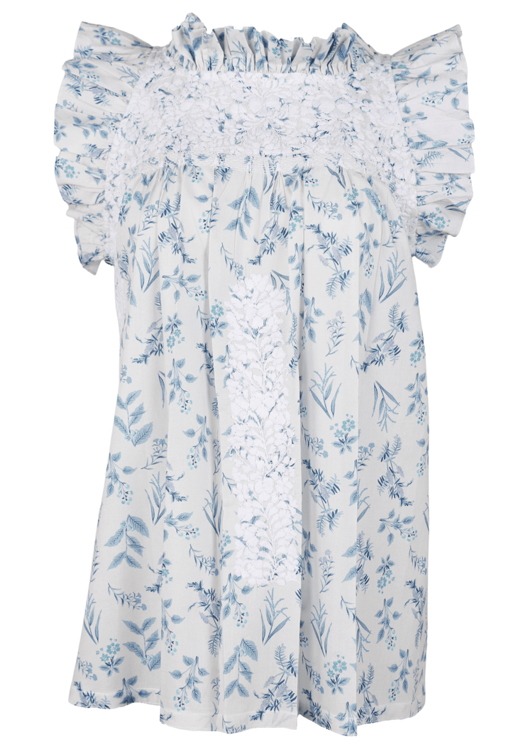 Olivia Specialty Blouse Blouse Olivia Floral Blanca Azul