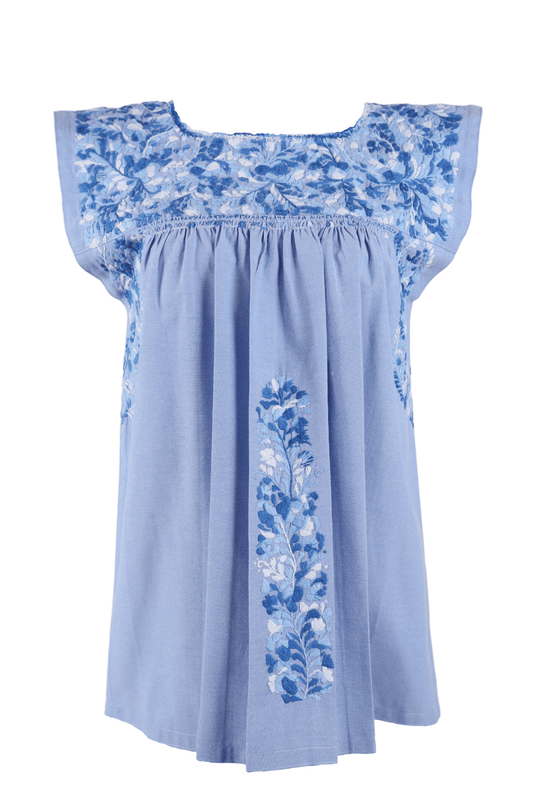 Flores Blouse Blouse Aves Azul Brillante