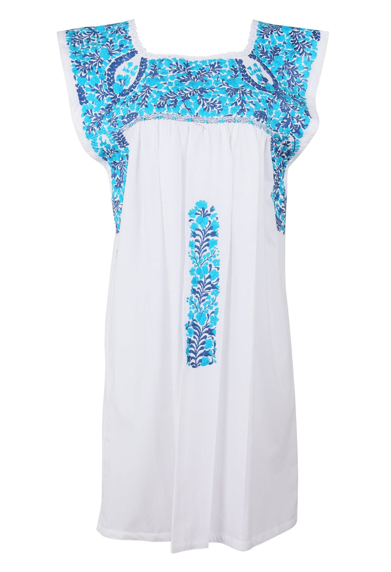 Flores Short Dress Dress Blanca Azul y Glauco
