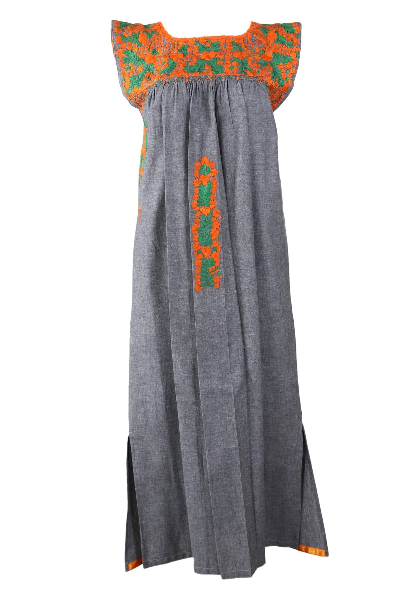 Flores Midi Dress Dress Dos Naranja y Verde