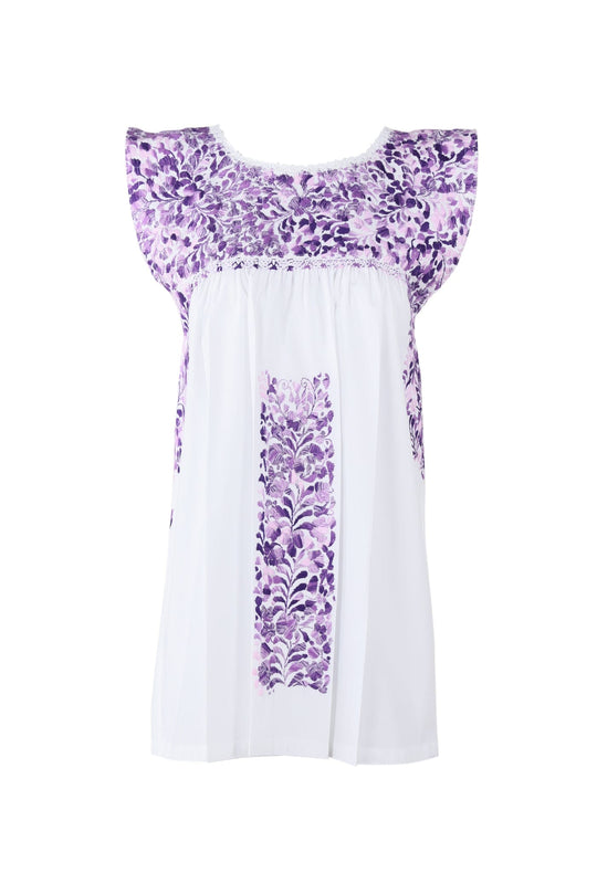 Flores Blouse Blouse Blanca Violeta Brillante