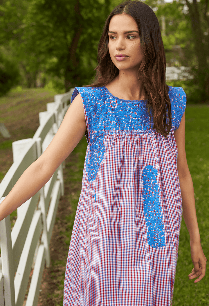 Flores Specialty Midi Dress Dress Flores Rojo y Azul Gingham