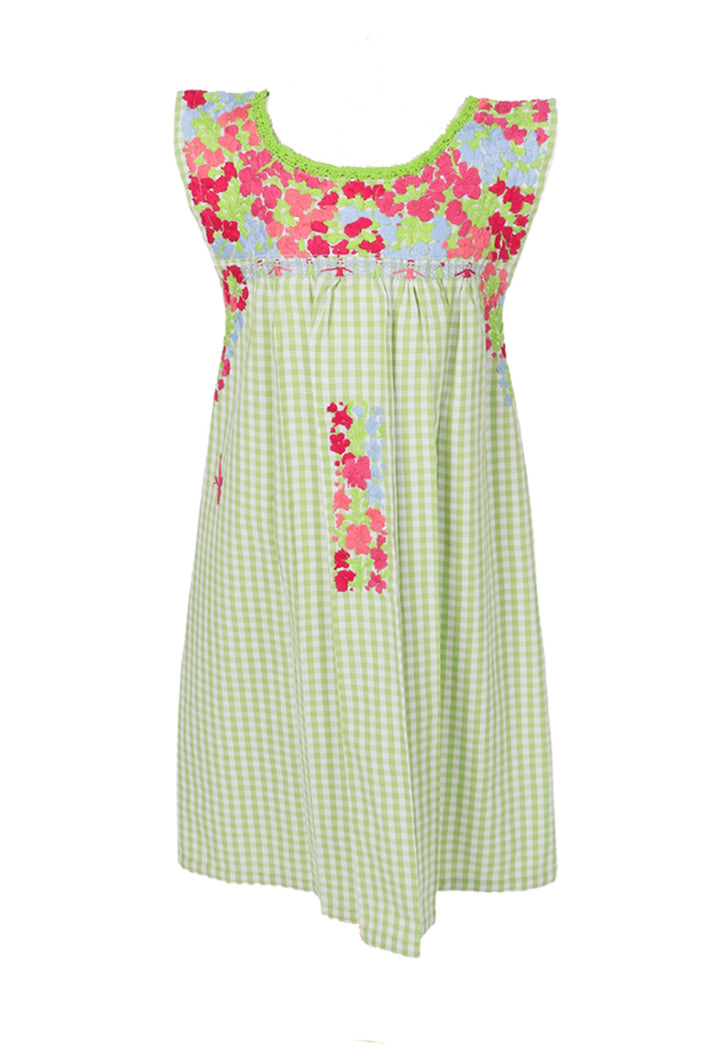 Florecita Gingham Verde y Rosa