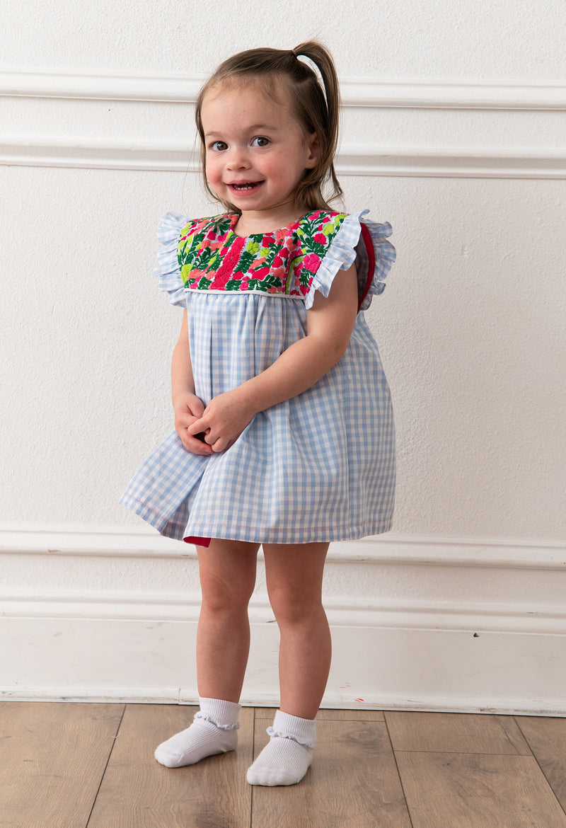 Bloomer Gingham Azul y Rosa Chica