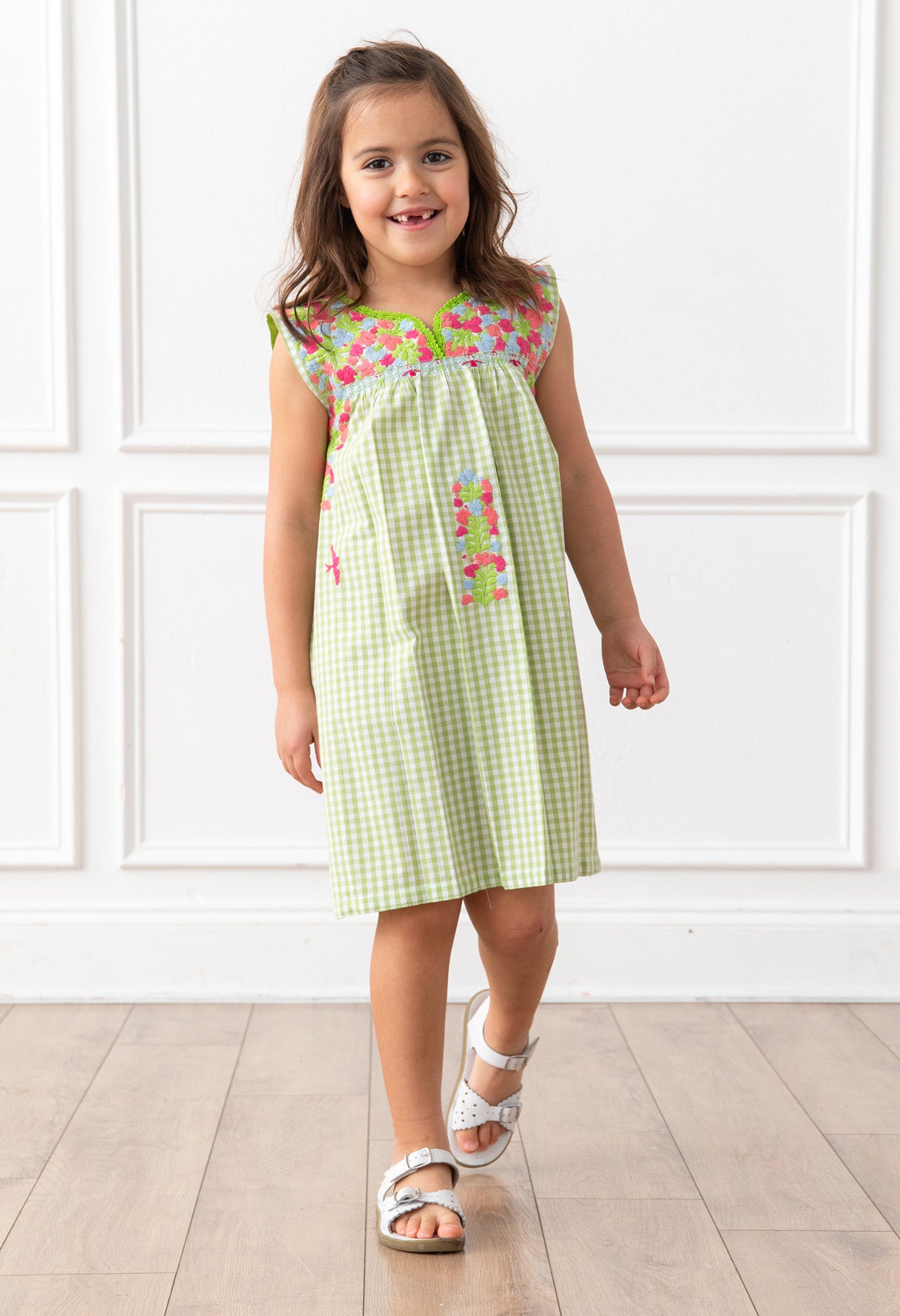 Florecita Gingham Verde y Rosa Chica