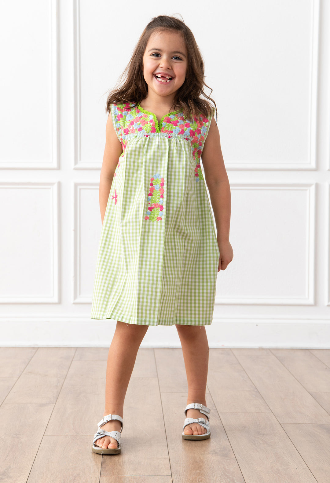 Florecita Gingham Verde y Rosa Chica