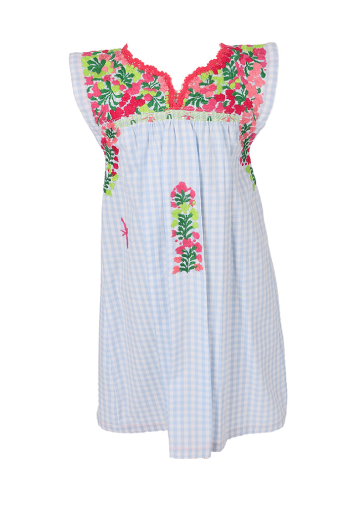 Florecita Gingham Azul y Rosa Chica