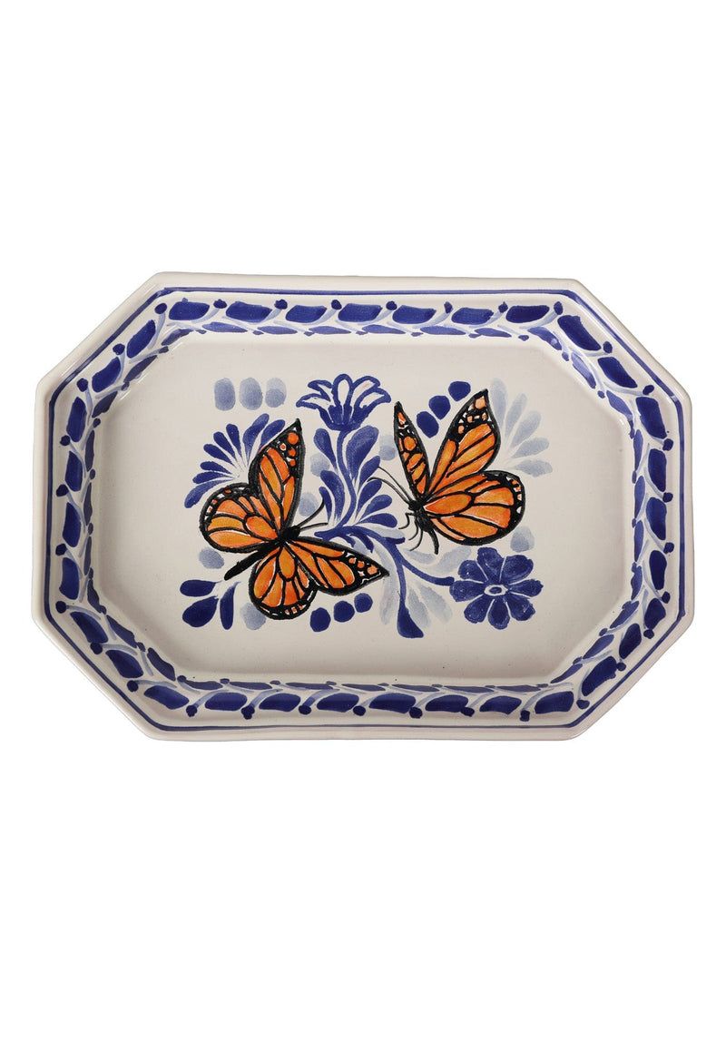 Gorky Gonzalez Ceramics Octagonal Plate Butterfly Tray Blue