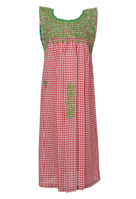 Florecita Verde y Rojo Gingham