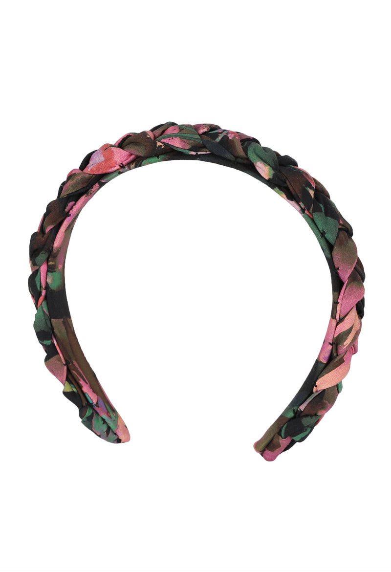 Braided Headband Negro y Rosa Floral