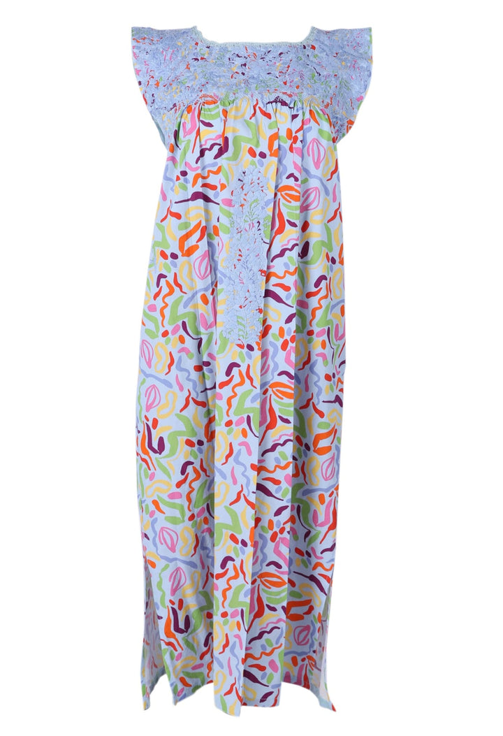 Flores Specialty Midi Dress Dress Azul Abstacto Brillante