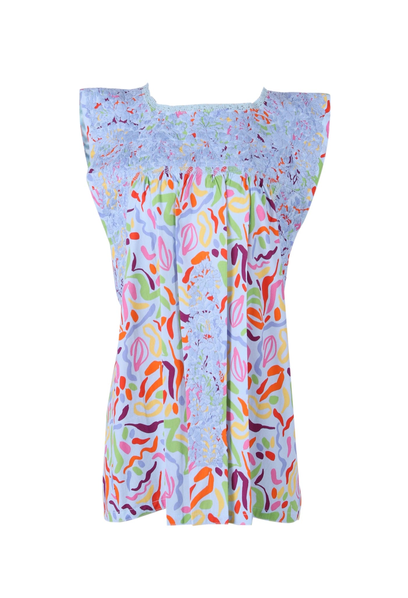 Flores Specialty Blouse Blouse Azul Abstracto Brillante
