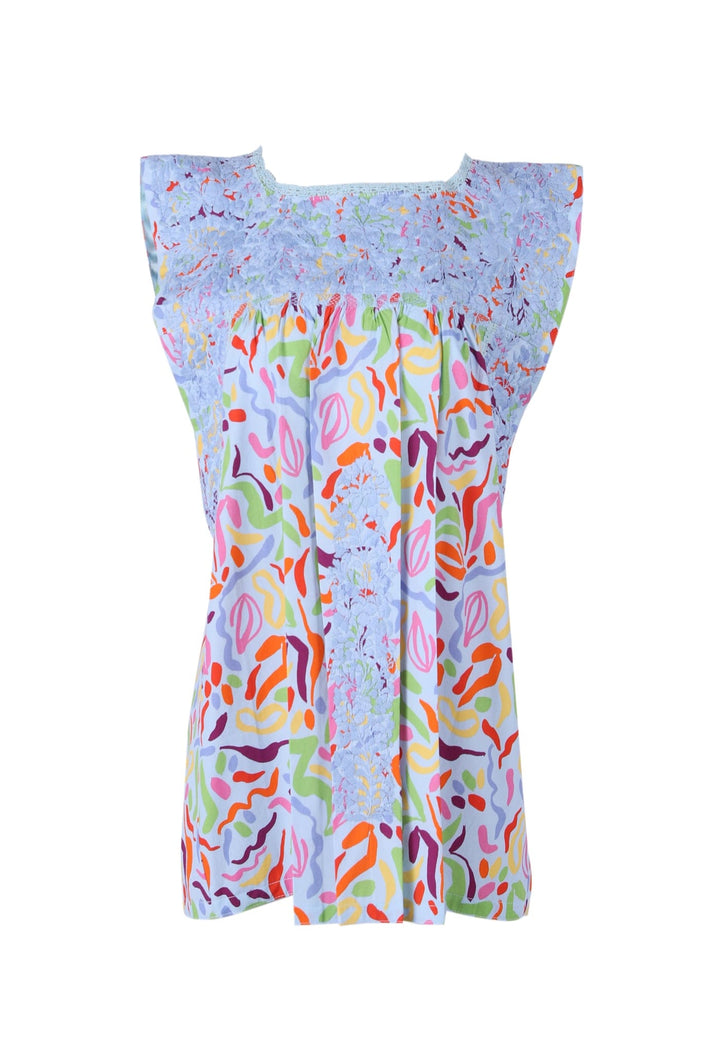Flores Specialty Blouse Blouse Azul Abstracto Brillante