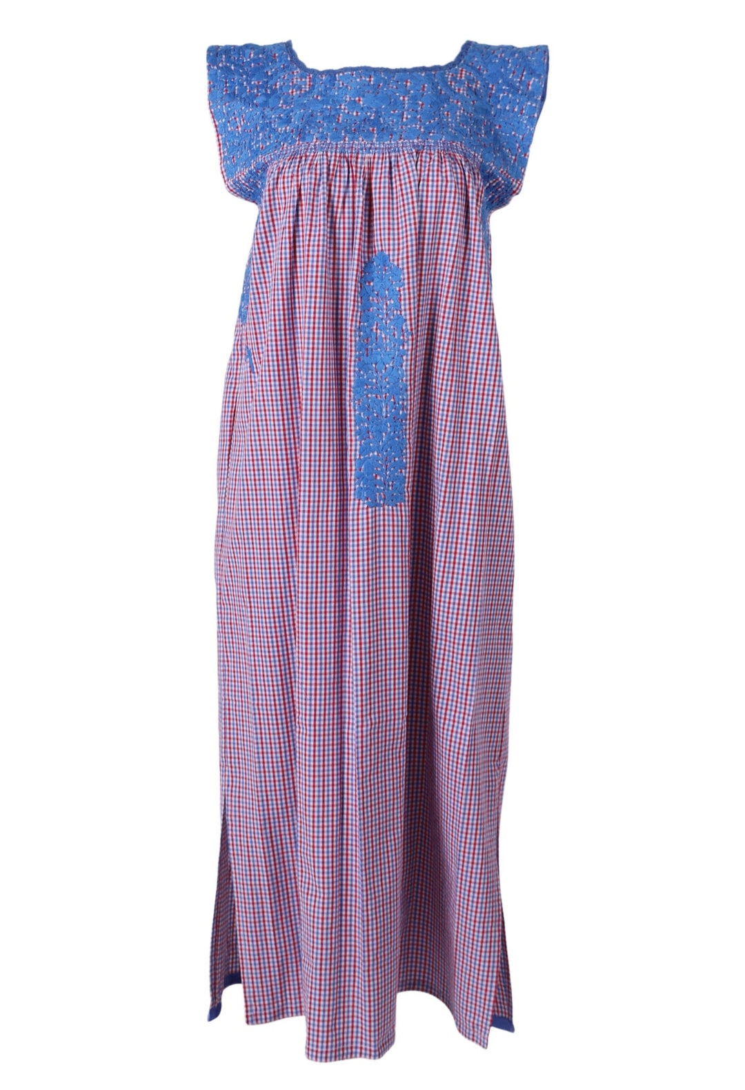 Flores Specialty Midi Dress Dress Flores Rojo y Azul Gingham